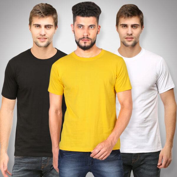 Plain Round Neck Half Sleeves Combo Pack of 3 _ Black, Yellow, White