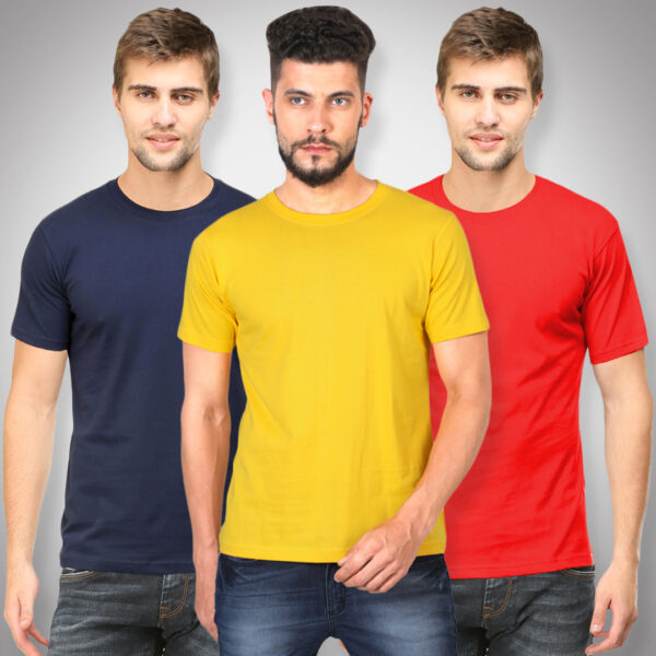 Plain Round Neck Half Sleeves Combo Pack of 3 _ Navy Blue, Yellow, Red