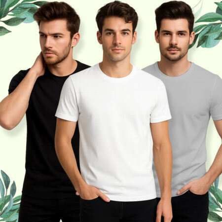 Plain Round Neck Half Sleeves Combo Pack of 3 _ Black, Grey, White