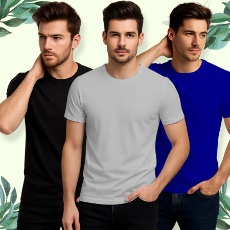 Plain Round Neck Half Sleeves Combo Pack of 3 _ Black, Grey, Navy Blue