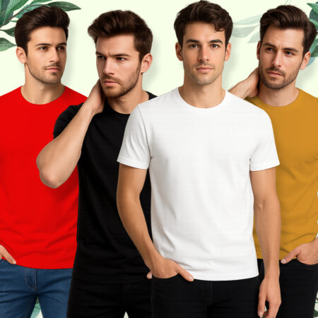 Plain Round Neck Half Sleeves Combo Pack of 4 _ Black, Red, White, Yellow