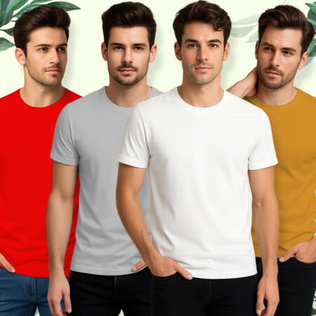 Plain Round Neck Half Sleeves Combo Pack of 4 _ Red, Grey, White, Yellow