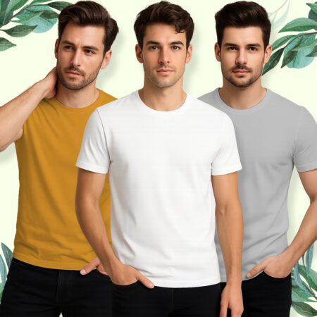 Plain Round Neck Half Sleeves Combo Pack of 3 _ Grey, Yellow, White