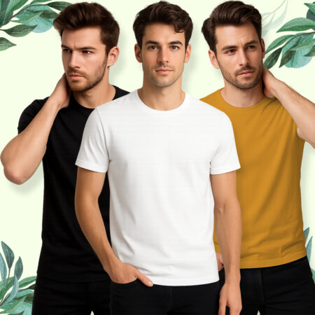 Plain Round Neck Half Sleeves Combo Pack of 3 _ Black, Yellow, White