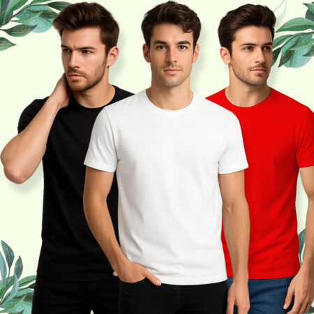Plain Round Neck Half Sleeves Combo Pack of 3 _ Black, White, Red