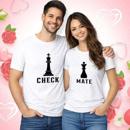 Check Mate - Couple Half Sleeve Printed Tees