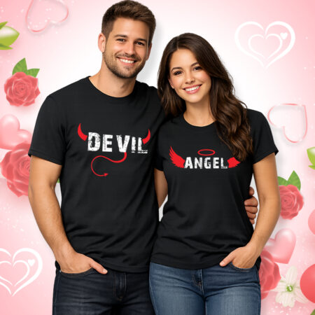 Devil & Angel - Couple Half Sleeve Printed Tees