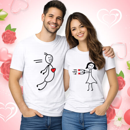 Love Magnet - Couple Half Sleeve Printed Tees